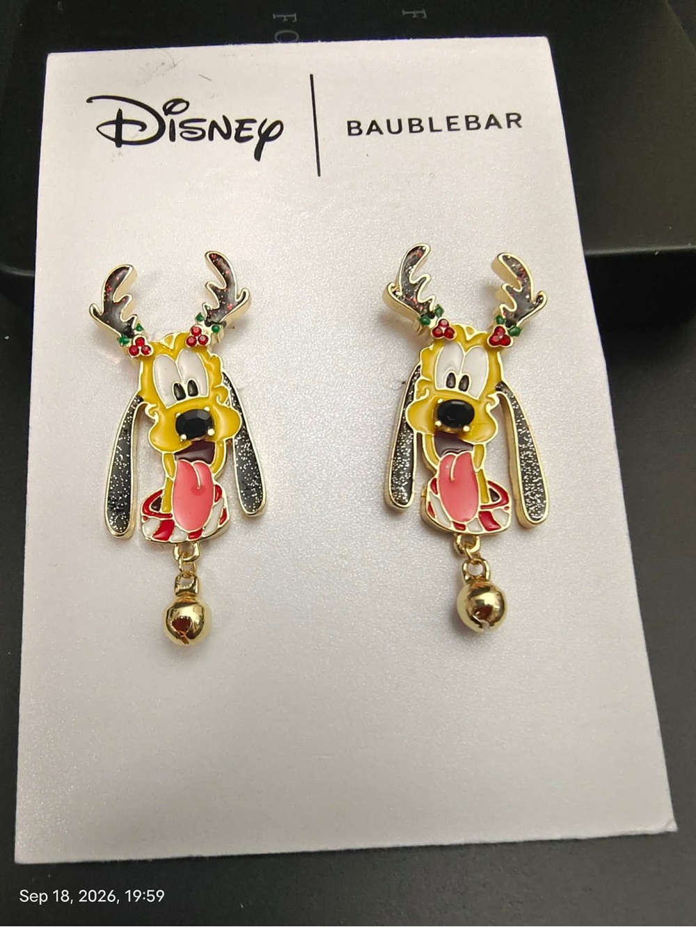 New Disney Baublebar Pluto Christmas Reindeer Enamel Pave Earrings Stud